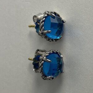 David Yurman Stud Earrings in Sterling Silver with Blue Topaz